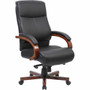 Lorell Executive High-Back Wood Finish Office Chair - Black Seat Color - Leather Seat Material - Black Back Color - Leather Back Material - High Back - (LLR69531) Product Image 
