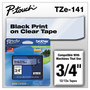 Brother P-Touch TZe Standard Adhesive Laminated Labeling Tape, 0.7" x 26.2 ft, Black on Clear View Product Image