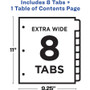 Avery Customizable TOC Ready Index Multicolor Tab Dividers, Extra Wide Tabs, 8-Tab, 1 to 8, 11 x 9.25, White, 1 Set (AVE11163) View Product Image