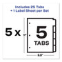 Avery Print and Apply Index Maker Clear Label Dividers, 5-Tab, Color Tabs, 11 x 8.5, White, Blue Tabs, 5 Sets (AVE11410) View Product Image