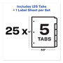 Avery Print and Apply Index Maker Clear Label Dividers, 5-Tab, White Tabs, 11 x 8.5, White, 25 Sets (AVE11446) View Product Image