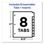 Office Essentials Plastic Insertable Dividers, 8-Tab, 11 x 8.5, Assorted Tabs, 1 Set View Product Image