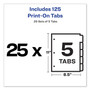 Avery Customizable Print-On Dividers, 3-Hole Punched, 5-Tab, 11 x 8.5, White, 25 Sets (AVE11517) View Product Image