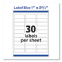 Avery Easy Peel White Address Labels w/ Sure Feed Technology, Inkjet Printers, 1 x 2.63, White, 30/Sheet, 25 Sheets/Pack (AVE8160) View Product Image