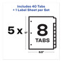 Avery Print and Apply Index Maker Clear Label Plastic Dividers w/Printable Label Strip, 8-Tab, 11 x 8.5, Frosted Clear Tabs, 5 Sets (AVE12450) View Product Image