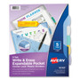 Avery Write and Erase Big Tab Durable Plastic Dividers, Expandable Pocket, 3-Hole Punched, 5-Tab, 11 x 8.5, Assorted, 1 Set (AVE16183) View Product Image