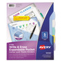 Avery Write and Erase Big Tab Durable Plastic Dividers, Expandable Pocket, 3-Hole Punched, 5-Tab, 11 x 8.5, Assorted, 1 Set View Product Image