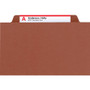 Smead Recycled Pressboard Classification Folders, 2" Expansion, 2 Dividers, 6 Fasteners, Legal Size, Red Exterior, 10/Box View Product Image