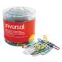 Universal Plastic-Coated Paper Clips with One-Compartment Dispenser Tub, Jumbo, Assorted Colors, 250/Pack View Product Image