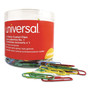 Universal Plastic-Coated Paper Clips with One-Compartment Dispenser Tub, #1, Assorted Colors, 500/Pack View Product Image