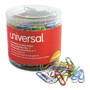 Universal Plastic-Coated Paper Clips with One-Compartment Dispenser Tub, #1, Assorted Colors, 500/Pack View Product Image