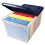 Vertiflex Extra-capacity File Tote with Lid - External Dimensions: 23.5" Width x 14.5" Depth x 11.3" Height - Media Size Supported: Letter - Stackable - Plastic - Clear, Navy Product Image 