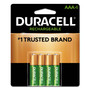 Duracell Rechargeable StayCharged NiMH Batteries, AAA, 4/Pack (DURNLAAA4BCD) View Product Image