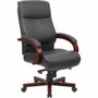 Lorell Executive High-Back Wood Finish Office Chair - Black Seat Color - Bonded Leather Seat Material - Black Back Color - Bonded Leather Back Material - High Back Product Image 
