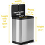 HLS Commercial 16-Gallon Combination Recycle Trash Can - Multi-compartment - 16 gal Capacity - Fingerprint Proof, Smudge Resistant, Handle, Recyclable, Durable, Removable Inner Bin, Lid Locked - 28.3" Height x 21.6" Width - Stainless Steel Product Image 