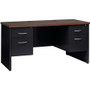 Lorell Fortress Modular Series Double-pedestal Credenza - 60" Width x 24" Depth, x 1.1" Thickness Top - 2 x Box, File Drawer(s) - Double Pedestal - Material: Steel - Finish: Walnut Laminate, Black Product Image 