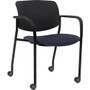 Lorell Advent Mobile Stack Chairs with Arms - Dark Blue Seat Color - Foam, Crepe Fabric Seat Material - Black Back Color - Plastic Back Material - Powder Coated, Black Frame Color Product Image 