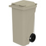 Safco 32 Gallon Plastic Step-On Receptacle - 32 gal Capacity - Foot Pedal, Lightweight, Easy to Clean, Handle, Wheels, Mobility - 37" Height x 21.3" Width x 20" Depth - Plastic - Tan Product Image 