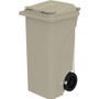Safco 32 Gallon Plastic Step-On Receptacle - 32 gal Capacity - Foot Pedal, Lightweight, Easy to Clean, Handle, Wheels, Mobility - 37" Height x 21.3" Width x 20" Depth - Plastic - Tan Product Image 
