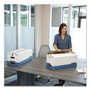 Bankers Box STOR/FILE Medium-Duty Strength Storage Boxes, Letter/Legal Files, 12.25" x 16" x 11", White/Blue, 4/Carton View Product Image