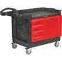 Rubbermaid Commercial TradeMaster Work Utility Cart - 750 lb Load Capacity - 5" Caster Size - Structural Foam - 27.87" Width x 50.75" Depth x 29" Height - Black, Red Product Image 