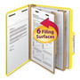 Smead Top Tab Classification Folders, Six SafeSHIELD Fasteners, 2" Expansion, 2 Dividers, Letter Size, Yellow Exterior, 10/Box Product Image 