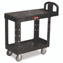 Rubbermaid Commercial Flat Shelf Utility Cart, Plastic, 2 Shelves, 500 lb Capacity, 19.19" x 37.88" x 33.33", Black Product Image 