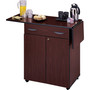 Safco Hospitality Cart with Drop Leaves, Engineered Wood, 3 Shelves, 1 Drawer, 32.5" to 56.25" x 20.5" x 38.75", Mahogany Product Image 