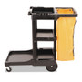 Rubbermaid Commercial Multi-Shelf Cleaning Cart, Plastic, 4 Shelves, 1 Bin, 20" x 45" x 38.25", Black Product Image 