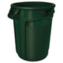Rubbermaid Commercial Vented Round Brute Container, 32 gal, Plastic, Dark Green Product Image 