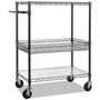 Alera Three-Tier Wire Cart with Basket, Metal, 2 Shelves, 1 Bin, 500 lb Capacity, 34" x 18" x 40", Black Anthracite Product Image 