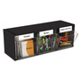 deflecto Tilt Bin Interlocking Multi-Bin Storage Organizer, 3 Sections, 23.63" x 7.75" x 9.5", Black/Clear Product Image 