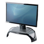 Fellowes Smart Suites Corner Monitor Riser, For 21" Monitors, 18.5" x 12.5" x 3.88" to 5.13", Black/Clear Frost, Supports 40 lbs (FEL8020101) View Product Image