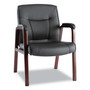 Alera Madaris Series Bonded Leather Guest Chair with Wood Trim Legs, 25.39" x 25.98" x 35.62", Black Seat/Back, Mahogany Base Product Image 