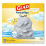 Glad ForceFlex Kitchen Drawstring Trash Bags, 13 gal, Gain Fresh Clean Scent, 24 x 27.38, White, 80/Box Product Image 