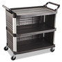 Rubbermaid Commercial Xtra Utility Cart with Enclosed Sides and Back, Plastic, 3 Shelves, 300 lb Capacity, 20" x 40.63" x 37.8", Black Product Image 