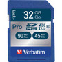 Verbatim PRO 32 GB Class 10/UHS-I (U3) SDHC - 1 Each - TAA Compliant - 90 MB/s Read - 45 MB/s Write - 600x Memory Speed Product Image 