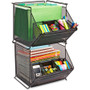 Safco Onyx Stackable Mesh Storage Bin, 4 Compartments, Steel Mesh, 14 x 15.5 x 11.75, Black Product Image 