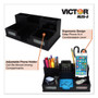 Victor Phone Holder Desk Organizer - 6 Compartment(s) - 4" Height x 5.50" Width x 10.40" Depth - Cell Phone Holder, Sturdy, Durable, Non-slip Feet, Scuff-free, Scratch Resistant - Matte Black - Black Product Image 