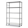 Alera 5-Shelf Wire Shelving Kit with Casters and Shelf Liners, 48w x 18d x 72h, Black Anthracite Product Image 