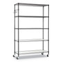 Alera 5-Shelf Wire Shelving Kit with Casters and Shelf Liners, 48w x 18d x 72h, Black Anthracite Product Image 