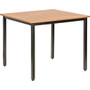 Lorell Faux Wood Outdoor Table - Teak Square Top - Black Four Leg Base - 4 Legs - 36.60" Table Top Length x 36.60" Table Top Width - 30.75" Height Product Image 