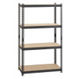 Lorell Iron Horse 2300 lb Capacity Riveted Shelving - 4 Shelf(ves) - 60" Height x 36" Width x 18" Depth - 30% Recycled - Black - Steel, Particleboard Product Image 
