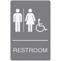 Headline Signs ADA Wheelchair/RESTROOM Image Sign - Print/Message "Restroom (Man/Woman/Wheelchair)" - Rectangular Shape - Adhesive, Braille - Plastic - White Product Image 