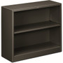 HON Brigade Steel Bookcase | 2 Shelves | 34-1/2"W | Charcoal Finish - 2 Shelf(ves) - 29" Height x 34.50" Width x 12.62" Depth - Adjustable Shelf, Reinforced, Welded, Durable, Compact - Steel Product Image 