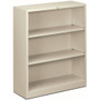 HON Brigade Steel Bookcase | 3 Shelves | 34-1/2"W | Light Gray Finish - 3 Shelf(ves) - 41" Height x 34.50" Width x 12.62" Depth - Adjustable Shelf, Reinforced, Welded, Durable, Compact - Steel Product Image 