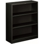 HON Brigade Steel Bookcase | 3 Shelves | 34-1/2"W | Black Finish - 3 Shelf(ves) - 41" Height x 34.50" Width x 12.62" Depth - Adjustable Shelf, Reinforced, Welded, Durable, Compact - Black - Steel Product Image 