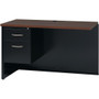 Lorell Fortress Modular Series Left Return - 48" Width x 24" Depth, x 1.1" Thickness Top - 2 x Box, File Drawer(s) - Single Pedestal on Left Side - Material: Steel - Finish: Walnut Laminate, Black Product Image 