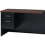 Lorell Fortress Modular Series Left Return - 48" Width x 24" Depth, x 1.1" Thickness Top - 2 x Box, File Drawer(s) - Single Pedestal on Left Side - Material: Steel - Finish: Walnut Laminate, Black Product Image 