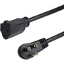 StarTech.com Flat Extension Cord - NEMA 5-15R to NEMA Right-Angle 5-15P - 3 ft. - For Computer, Television, Lamp, Server, Printer - 125 V AC / 13 A - Black Product Image 